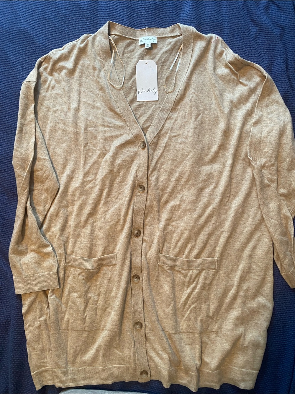 Wonderly Light Tan Button-Front V-Neck Cardigan NWT Size 2X